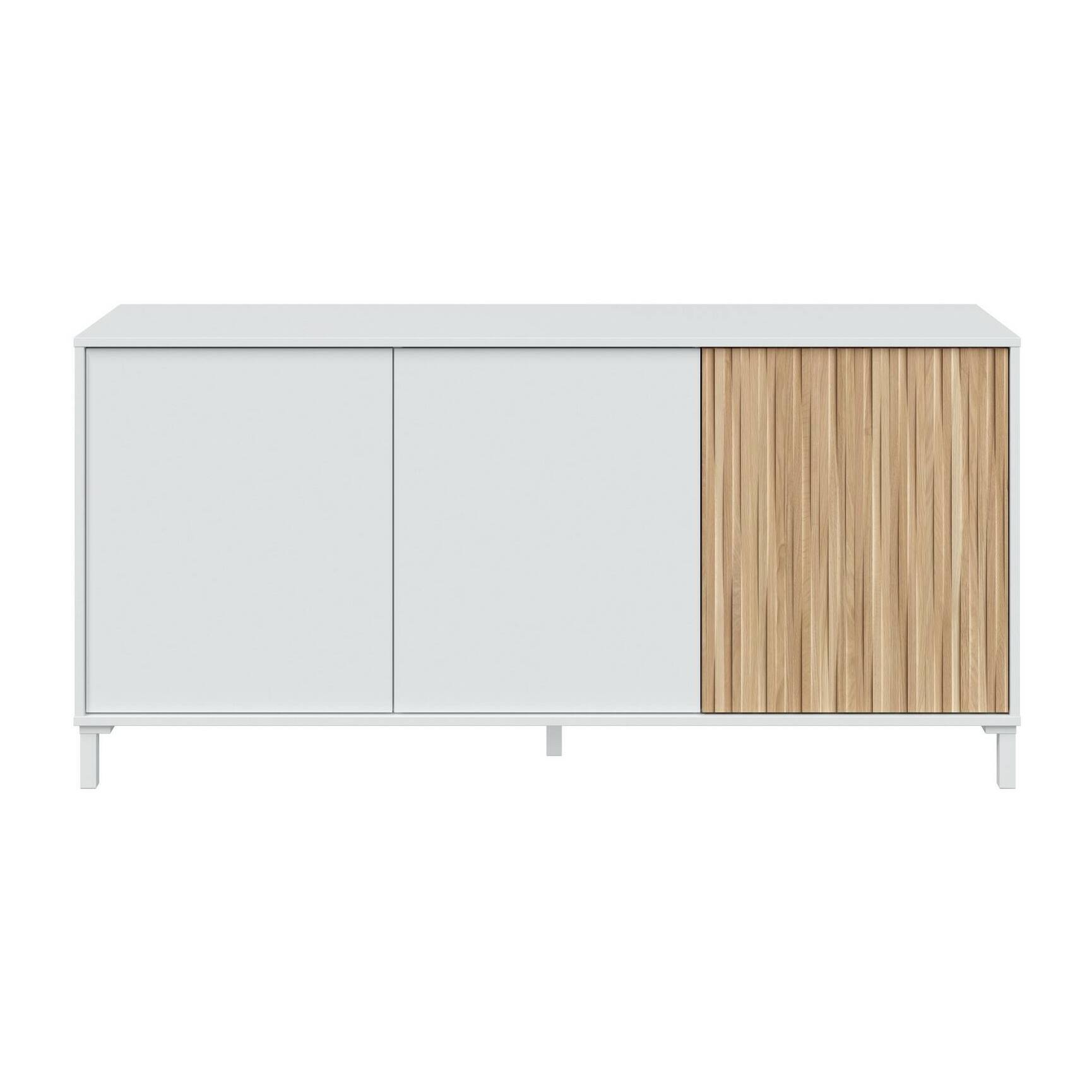 Credenza Woburn, Buffet da soggiorno a 3 ante, Madia moderna da salotto, 154x40h74 cm, Bianco