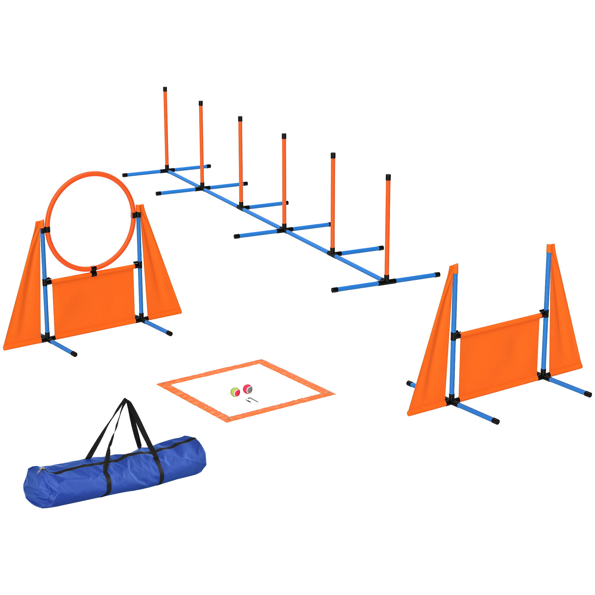 Set de Entrenamiento de Agilidad para Perros de 6 Piezas Juego de Agilidad para Perros con Piquetes para Slalom Zona de Reposo Valla Anillo de Salto y Pelotas Naranja