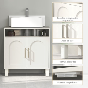 Mueble Bajo Lavabo, Mueble de Baño con Estante Ajustable para Lavabos sin Pedestal, 60x30x63 cm, Blanco Crema