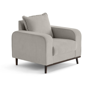 Albane - fauteuil en velours côtelé pieds bois foncé - Gris clair