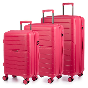 Set di 3 valigie Trolley espandibili, in materiale leggero PP resistente agli urti. Serratura TSA a combinazione, 4 ruote doppie girevoli a 360°.