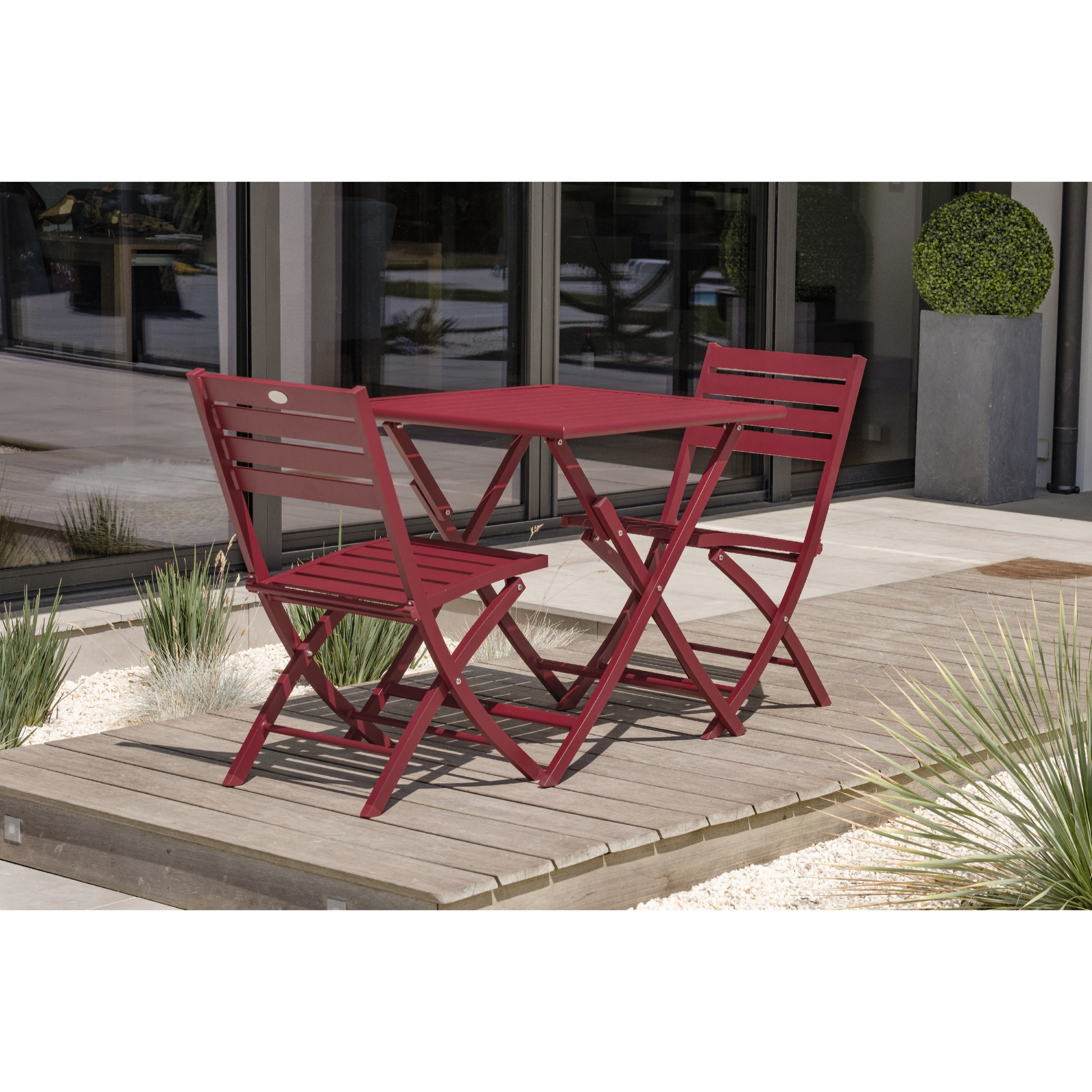 MARIUS - Lot de 2 chaises de jardin en aluminium rouge carmin