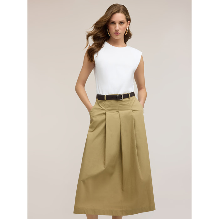 Motivi - Vestito midi con cintura e gonna in popeline - Beige
