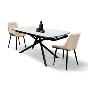 Tavolo BONIFACIO in ceramica bianco statuario e base in metallo verniciato nero, allungabile 160x90 cm - 240x90 cm