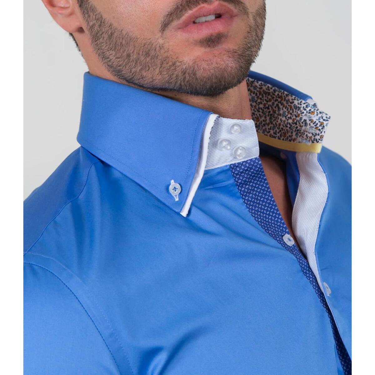 Camicia Uomo 3 Bottoni Button Down Doppio Collo Slim Sa Celeste Medio