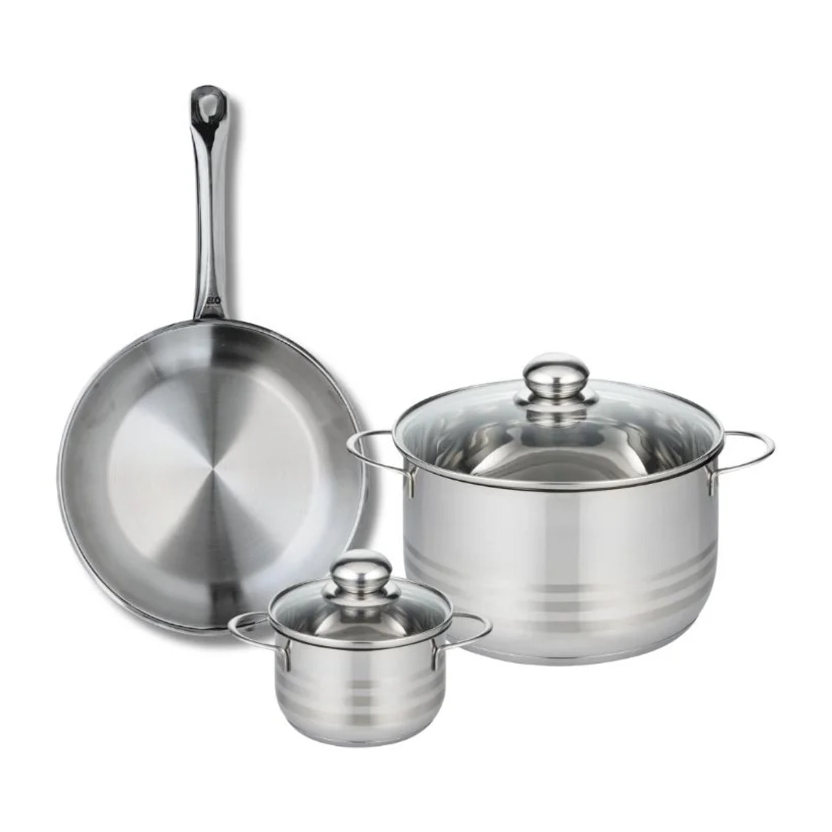 Ensemble de 1 Poêle de cuisson 24 cm et 2 faitouts 12 et 20 cm Elo Profi Brillant