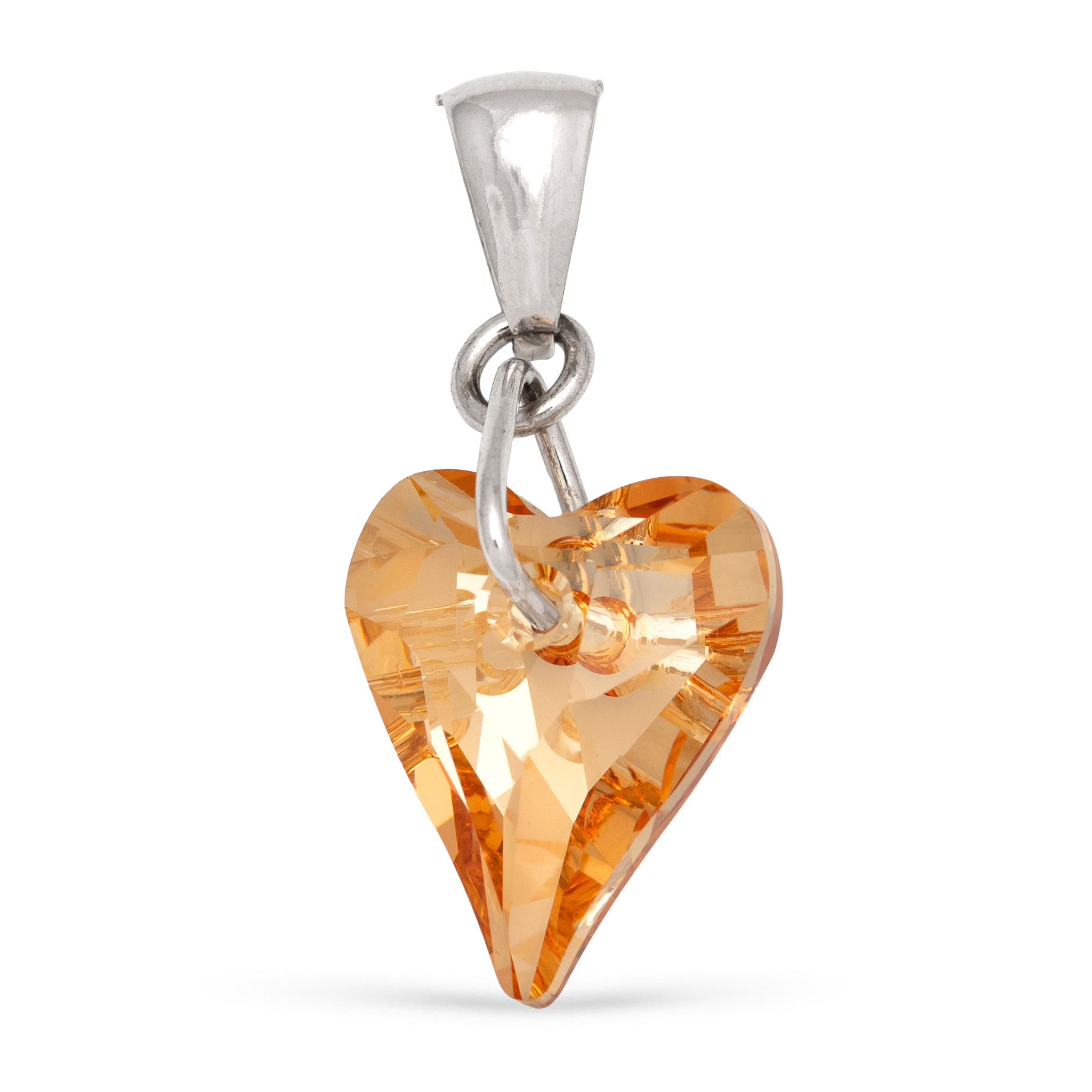 Colgante Plata de Ley 925. Corazón con brillante de piedra natural ornamental