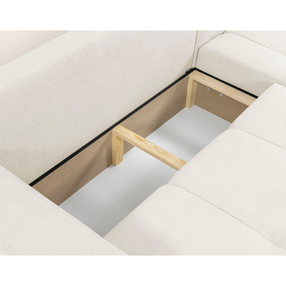 Nicole - canapé d'angle réversible 4 places convertible avec coffre en tissu - Beige