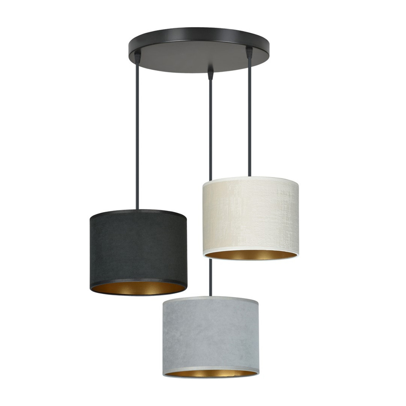 Lampada a sospensione Hilde a tre luci in tessuto effetto velluto