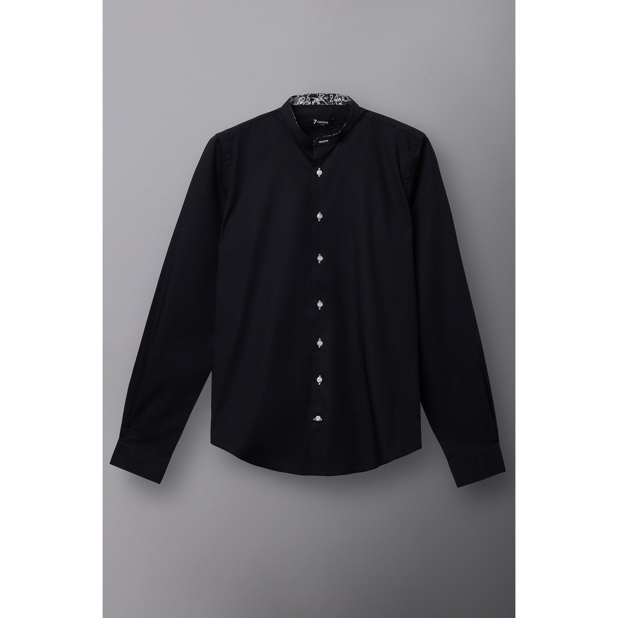 Camicia Uomo Coreano Slim Popeline Stretch Unito Nero