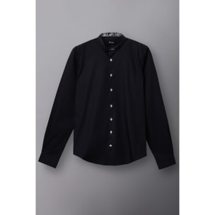 Camicia Uomo Coreano Slim Popeline Stretch Unito Nero
