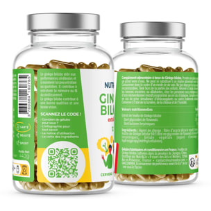 Nutri&Co Ginkgo Biloba Qualité Supérieure Extrait 50:1 - 120 gélules Vegan