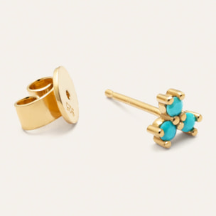 Pendiente Suelto Turquoise Trébol Plata Baño Oro