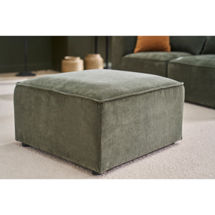 Pouf repose pieds en tissu effet velours vert kaki KERRY