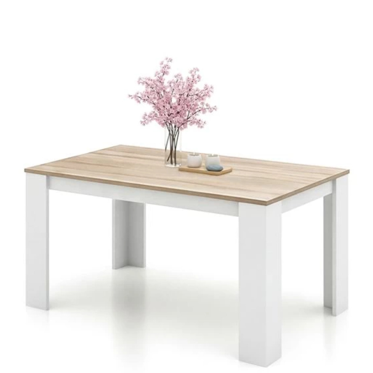Mesa de comedor Naya en blanco artik y roble canadian 140X80 cm Blanco Artik (Blanco Mate) - Roble Canadian