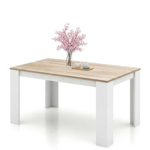 Mesa de comedor Naya en blanco artik y roble canadian 140X80 cm Blanco Artik (Blanco Mate) - Roble Canadian