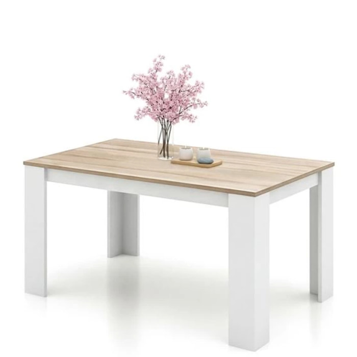 Mesa de comedor Naya en blanco artik y roble canadian 140X80 cm Blanco Artik (Blanco Mate) - Roble Canadian