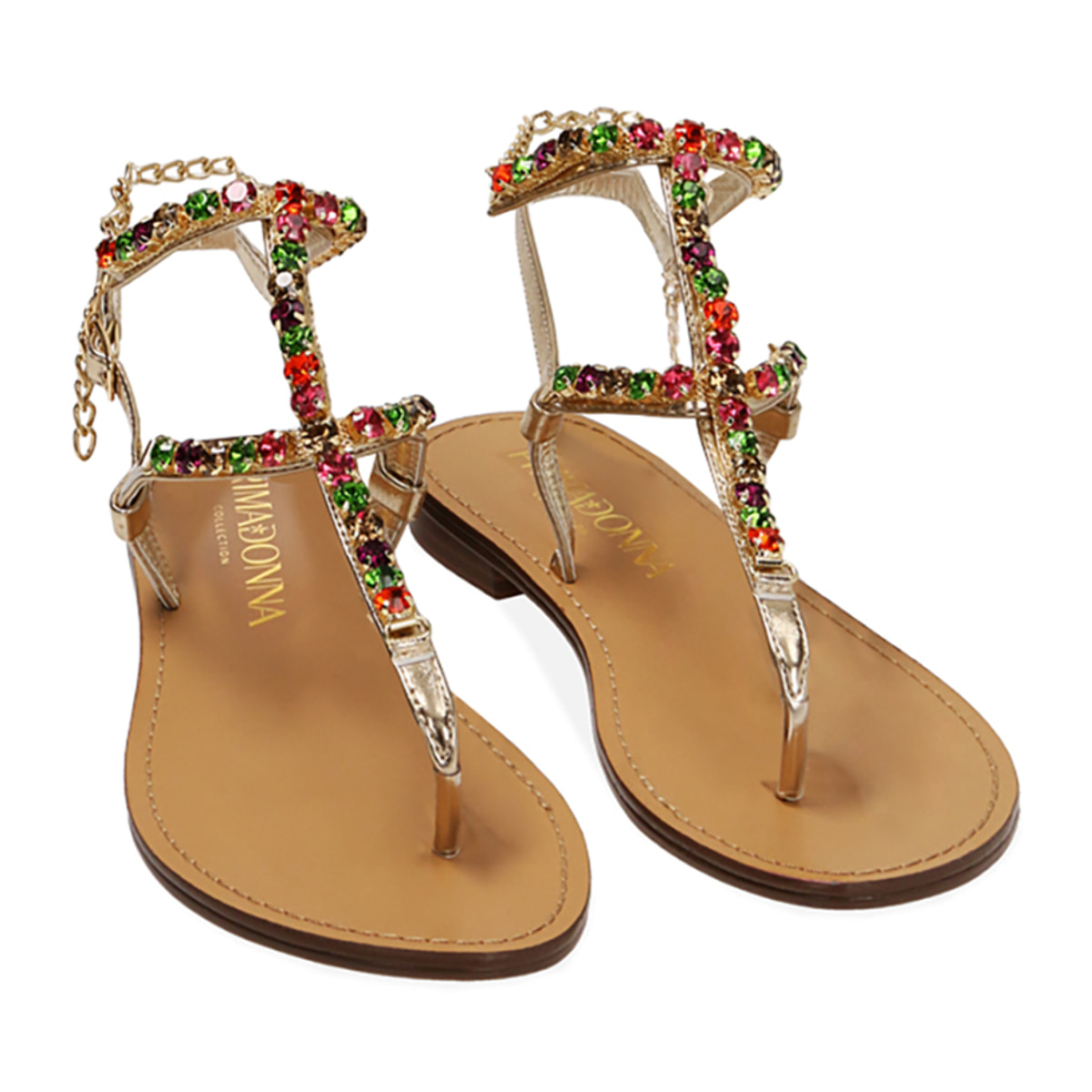 Sandalias planas laminadas en oro