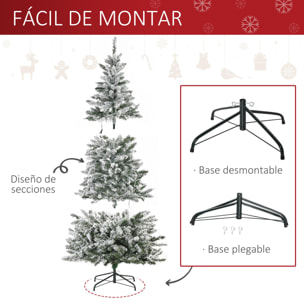 Árbol de Navidad Artificial con 250 Luces LED 210 cm Árbol Nevado con 829 Ramas y Base Plegable de Metal Decoración Navideña para Interiores Ø112x210 cm Verde