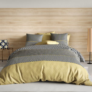 Parure housse de couette 3pcs avec taies oreiller 100% coton 57fils beho