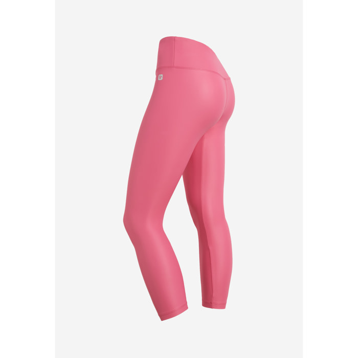 Leggings 7/8 vita alta in tessuto coated effetto pelle