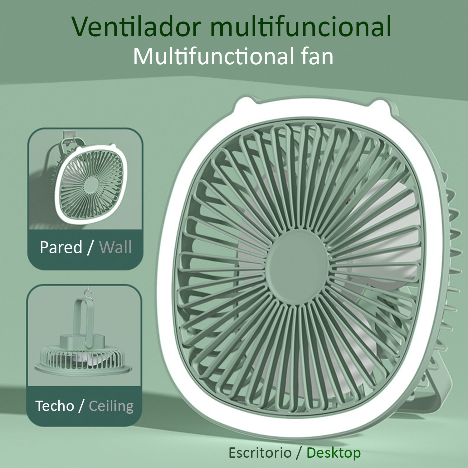 DAM Ventilador portátil de 5W, con batería recargable, luz ambiental, y 3 velocidades. 19,5x7,5x19,5 Cm. Color: Rosa