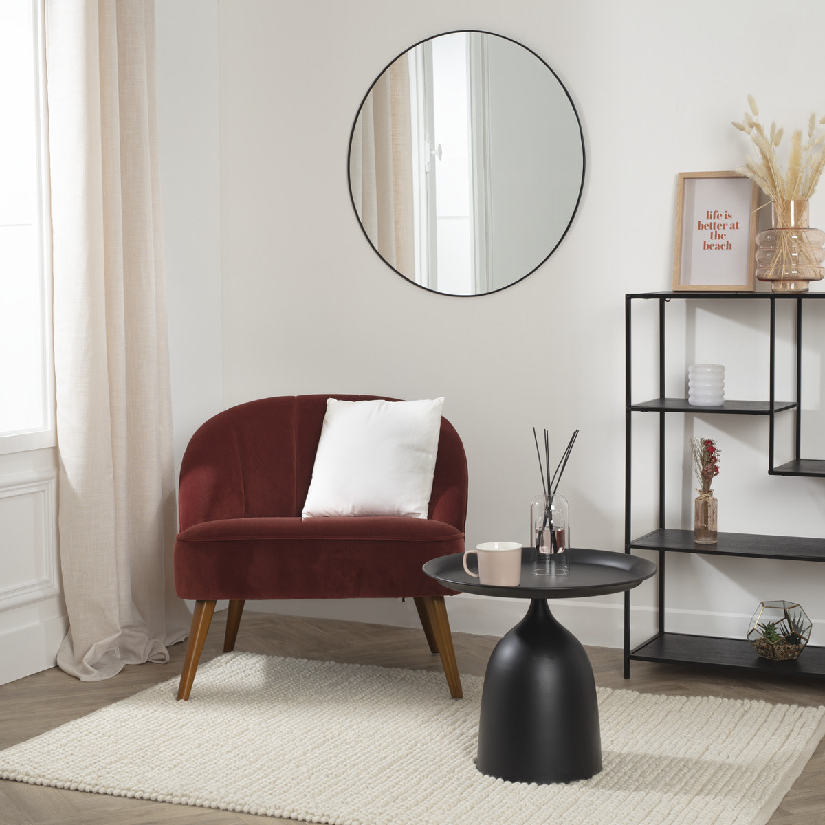 Fauteuil "Naova" velours rose terracotta