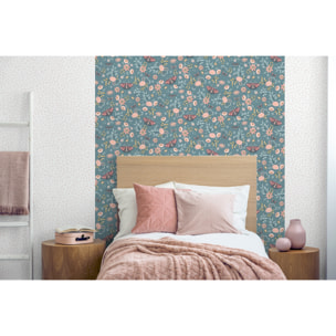 Papier peint floral papillons fond vert canard