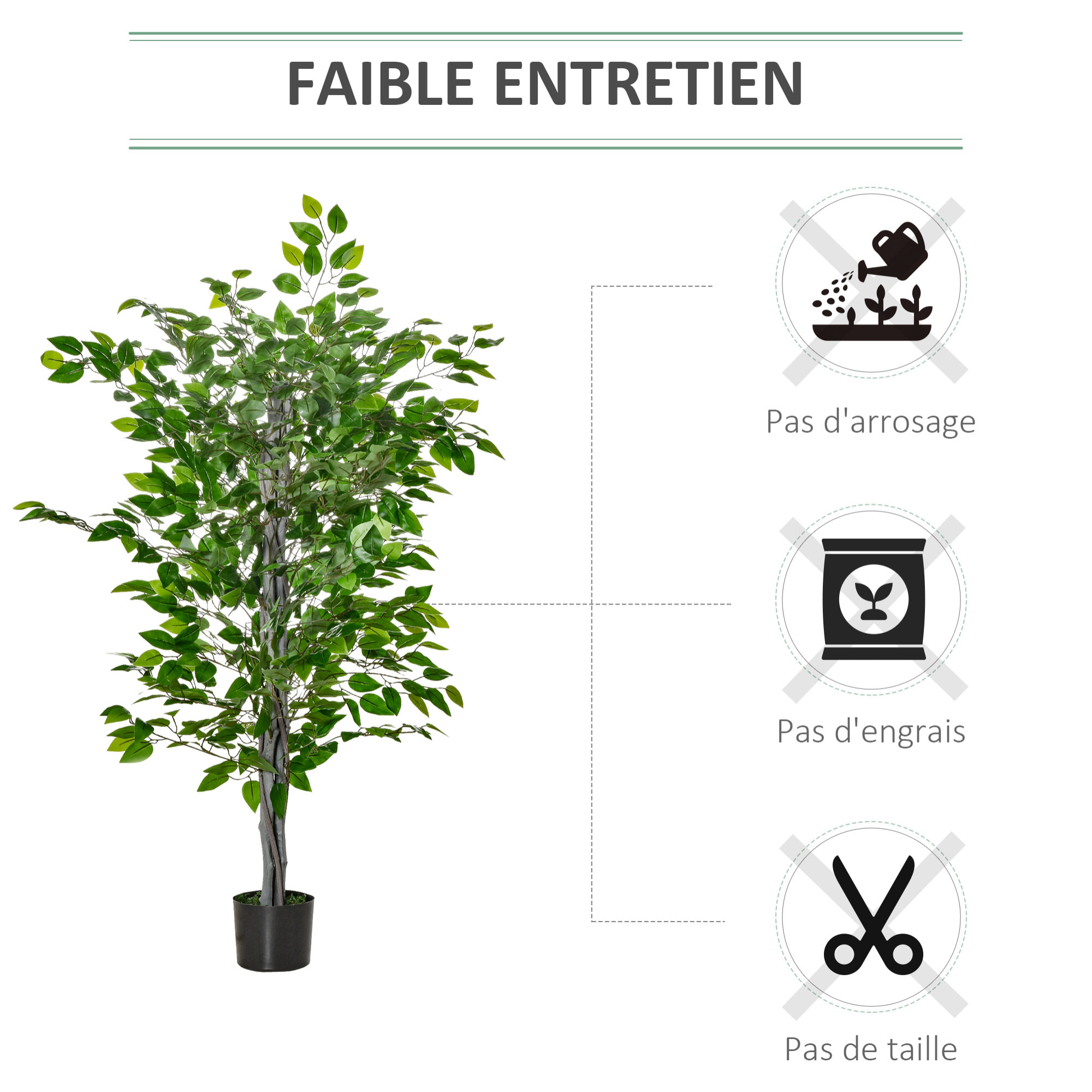 HOMCOM Arbre artificiel plante artificielle ficus H.1,35 m tronc branches liane lichen feuilles grand réalisme pot inclus