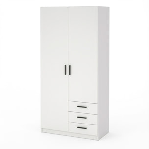 Armadio Con 2 Ante E 3 Cassetti Armadietto Multiuso Con Barra Appendiabiti E 4 Ripiani Di Cui 2 Regolabili Design Moderno 98.5x49.8x200.4 Cm Bianco