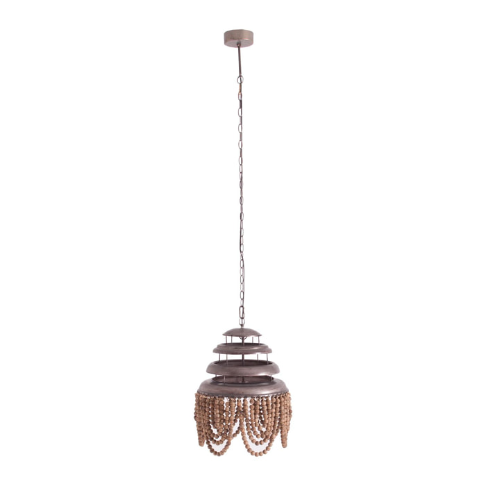 Lámpara de techo de hierro y madera en color gris 38x38x54 cm