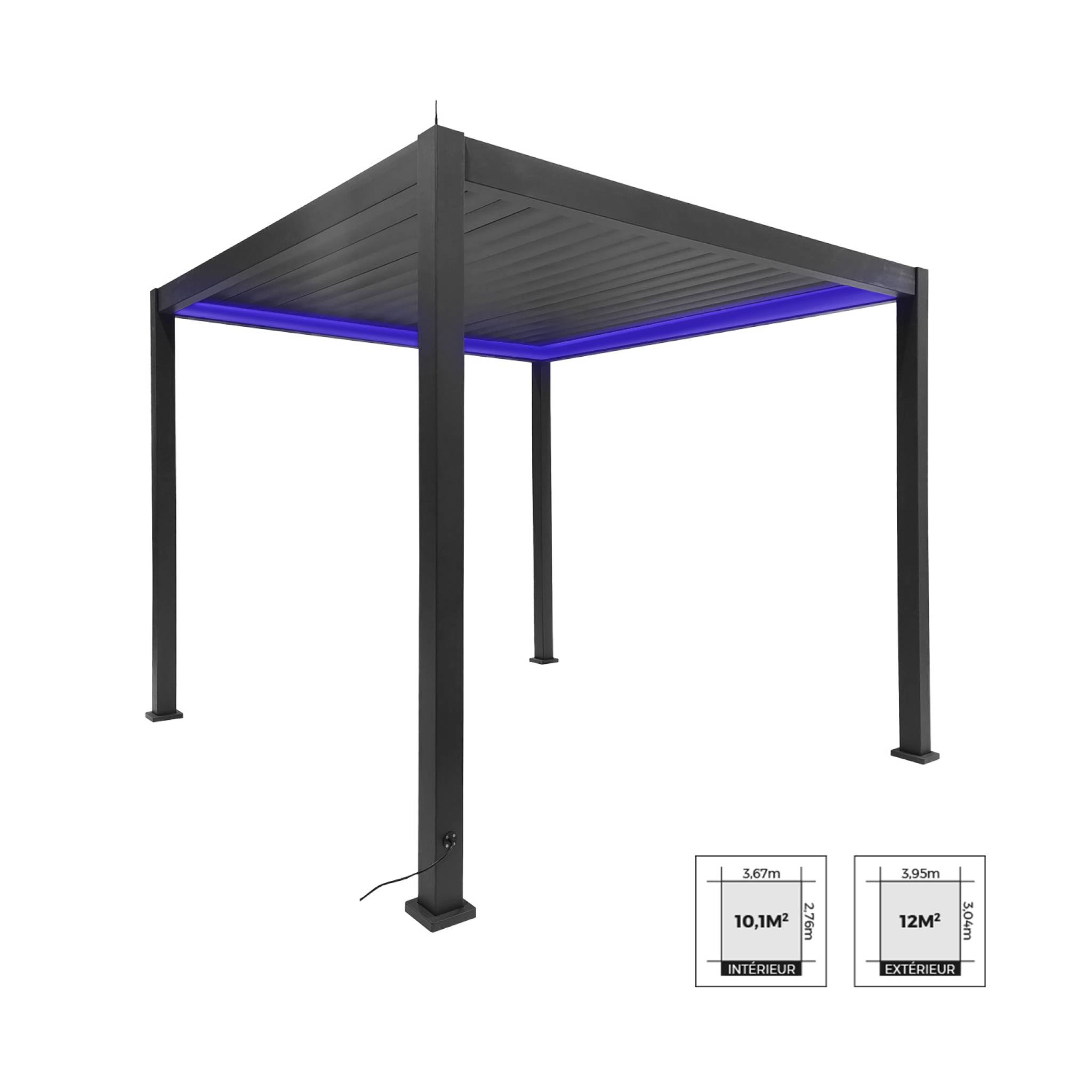 Pergola Bioclimatique électrique 3x3m anthracite. aluminium. à lames orientables avec éclairage LED