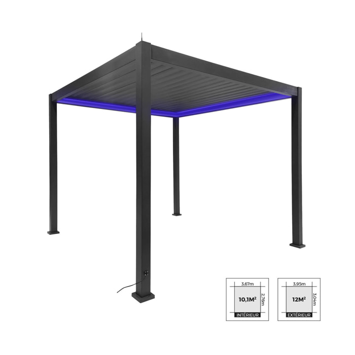 Pergola Bioclimatique électrique 3x3m anthracite. aluminium. à lames orientables avec éclairage LED