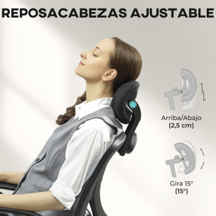 Silla de Escritorio Giratoria Silla de Oficina con Altura Ajustable Respaldo Reclinable Reposacabezas Regulable y Soporte Lumbar Tapizado en Malla Transpirable Gris