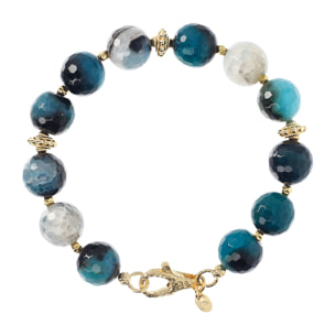 Bracciale con Pietra Naturale Agata Blu ed Elementi Golden