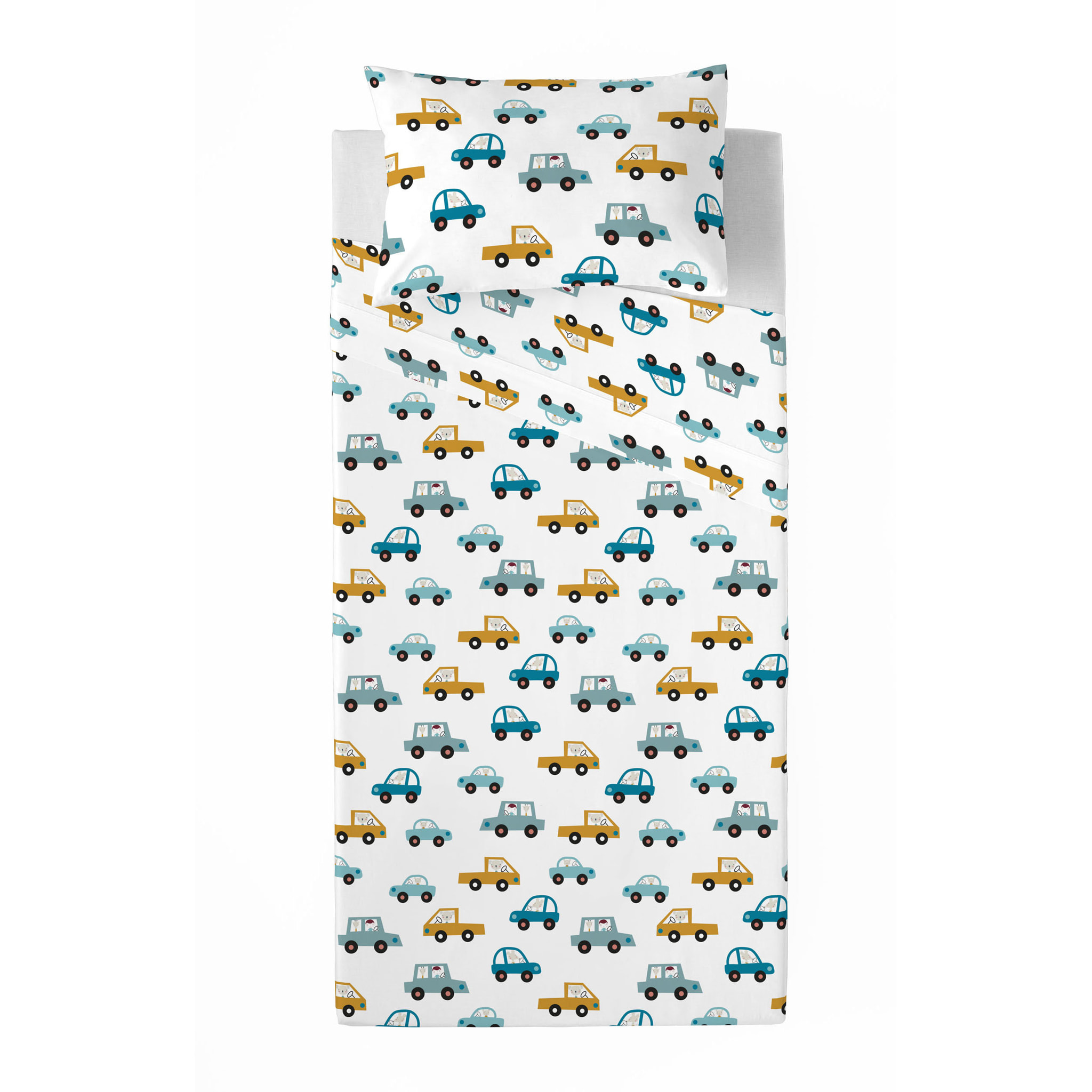 Haciendo el Indio - Juego de Sábanas Estampadas - Infantil - Incluye 1 Funda de Almohada - 100% Algodón - Coches B