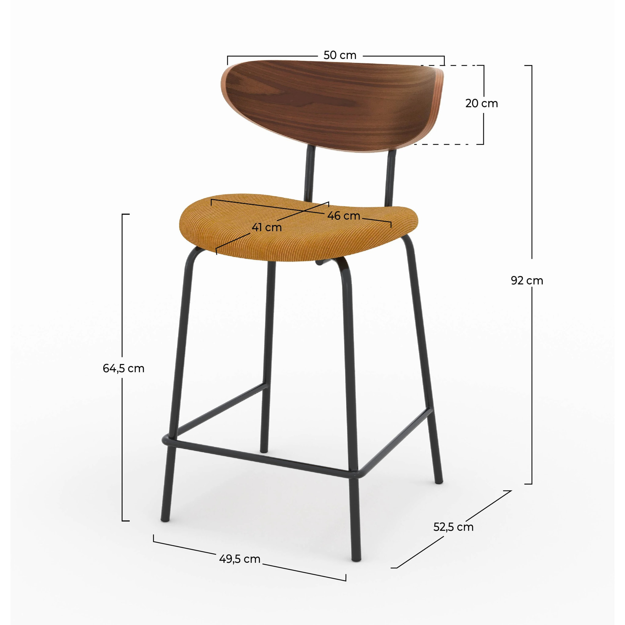 Lot de 2 chaises pour îlot central en velours côtelé jaune 64.5 cm - Jade