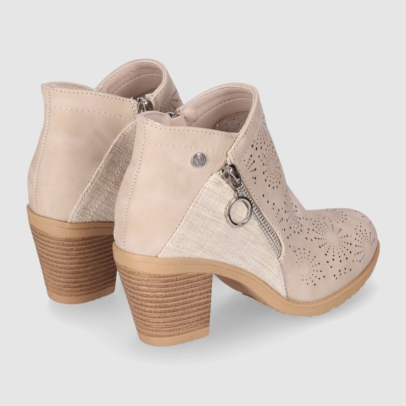 Botines de Piel Sintética - Beig - Tacón: 6 cm