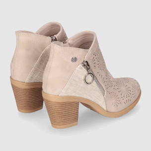 Botines de Piel Sintética - Beig - Tacón: 6 cm