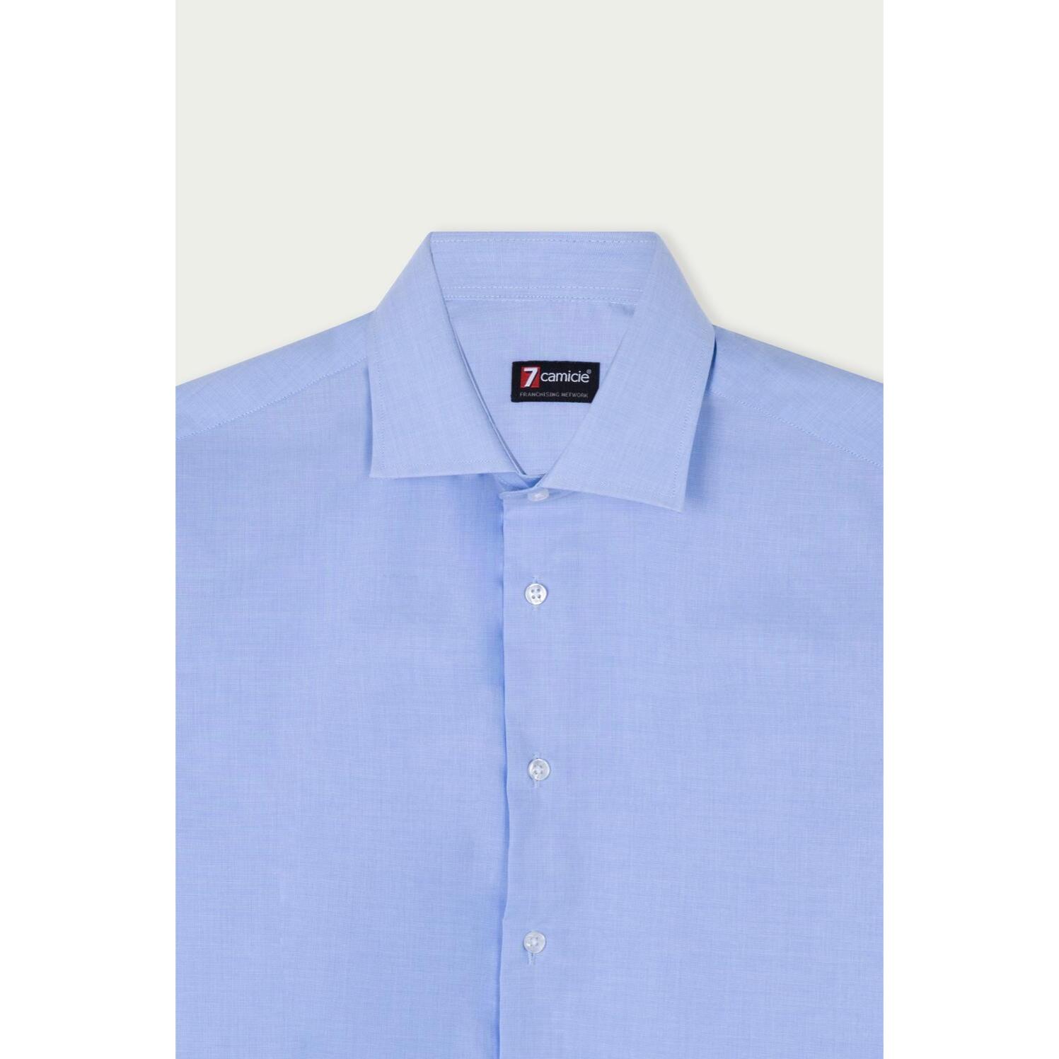 Camicia Uomo 1 Bottone Francese Slim Cotone Unito Celeste