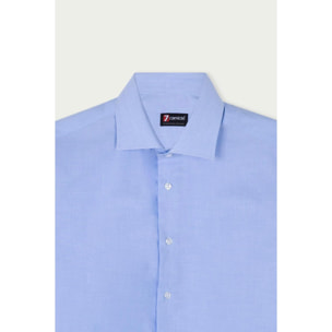 Camicia Uomo 1 Bottone Francese Slim Cotone Unito Celeste