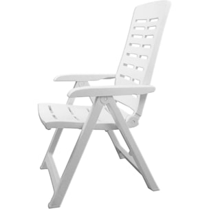 Yuma - Poltrona da giardino in resina. Poltrona pieghevole multiposizione. Sedia da spiaggia con braccioli 60x61xH109 cm bianca
