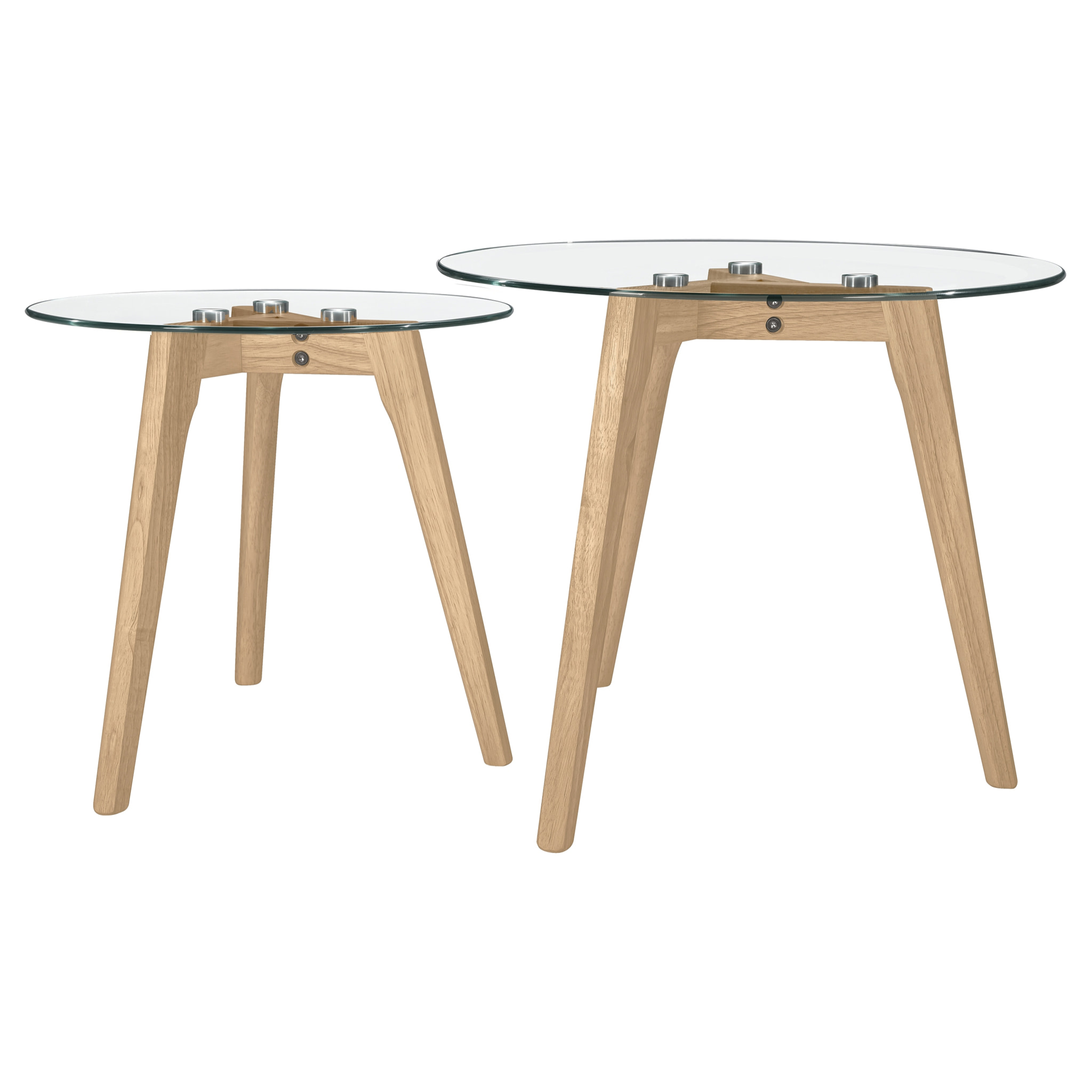 Tables basses rondes en verre et bois d'hévéa (lot de 2) - Vénus
