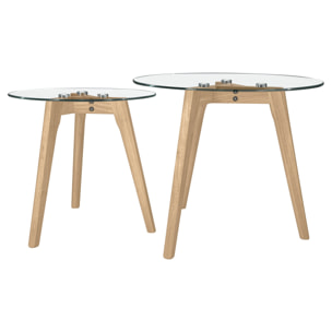 Tables basses rondes en verre et bois d'hévéa (lot de 2) - Vénus
