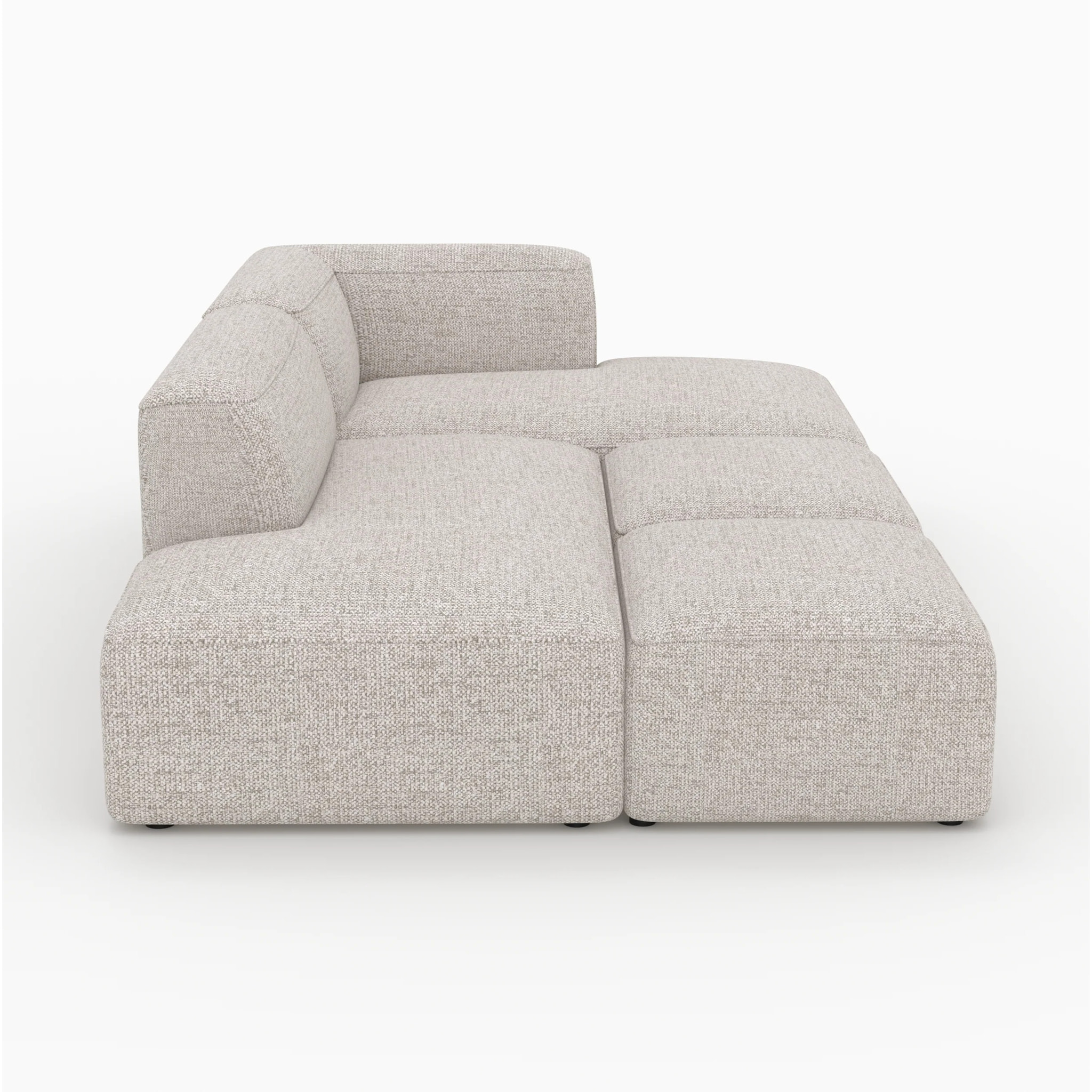 Canapé d'angle droit modulable en tissu beige 4 places avec 2 poufs - Hestia
