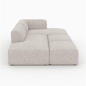 Canapé d'angle droit modulable en tissu beige 4 places avec 2 poufs - Hestia
