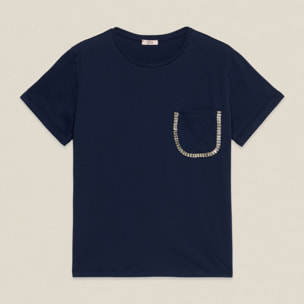 Oltre - T-shirt con taschino gioiello - Blu