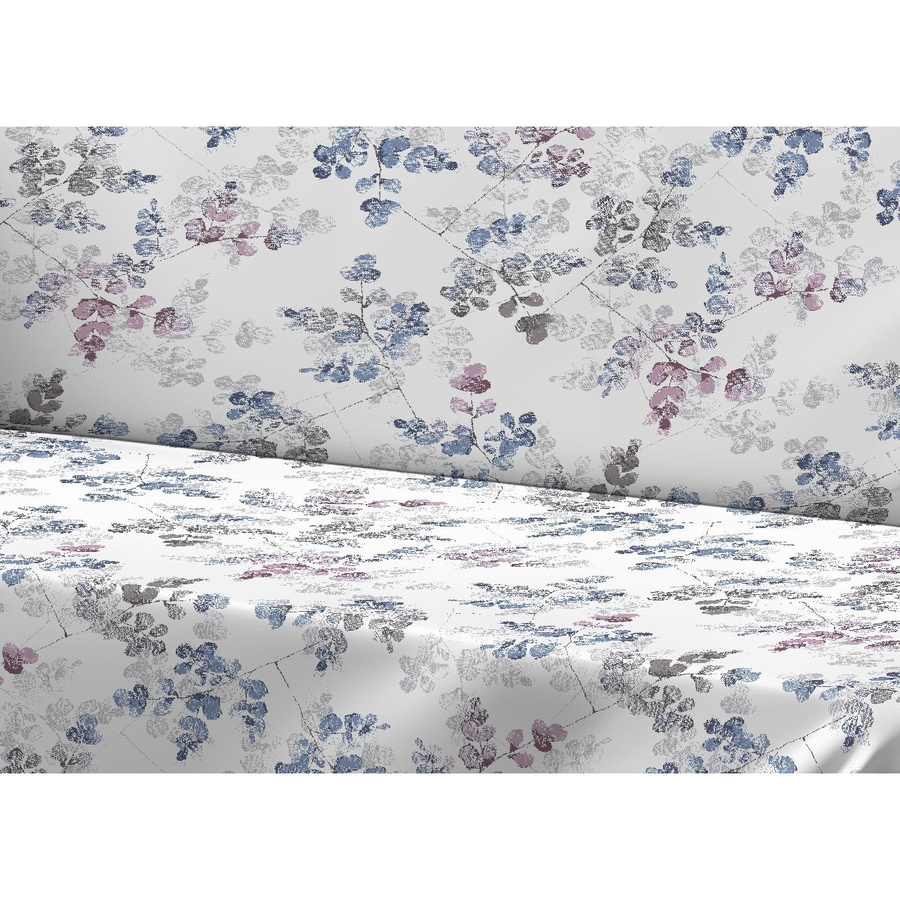 Telo Arredo Copritutto Grand Foulard Copridivano Copriletto 100% Cotone Disegno Petalo Azzurro