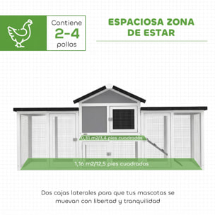 Gallinero para Exterior Grande de Madera, 204x85x93 cm, Gallinero con Caja de Anidación, Corral, Bandeja Extraíble, Techo Impermeable, Rampa y Percha, Jaula para Conejos, Patos, Gris