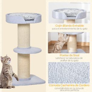 Árbol Rascador para Gatos Altura 91 cm Árbol para Gatos Torre para Gatos de 3 Niveles con Nido Plataforma y Poste de Sisal 45x45x91 cm Azul Claro